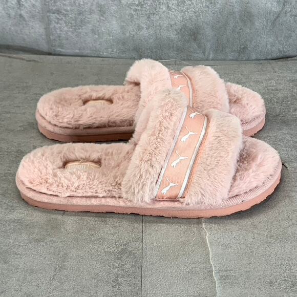 PUMA Women's Lotus-Puma White Faux-Fur Fluff Remix Slide Slippers SZ 5 - Picture 1 of 10